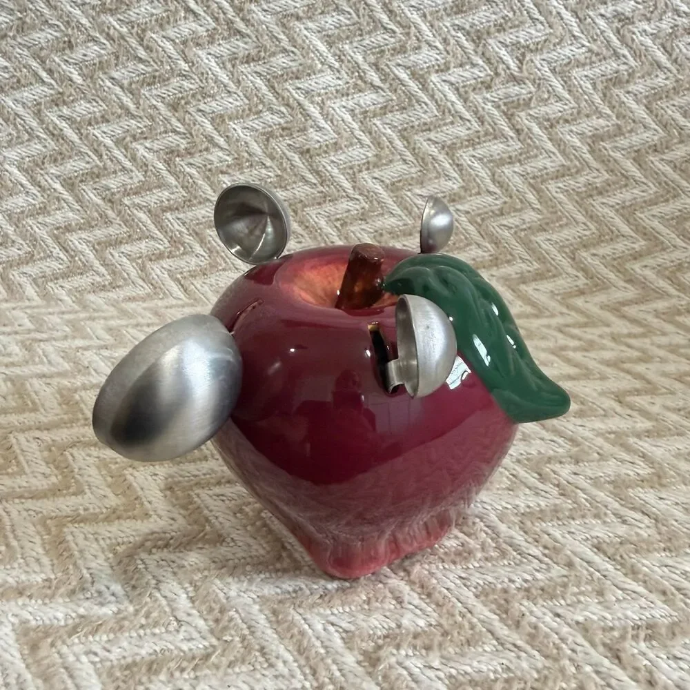 Vintage Ceramic Red Apple Holder and Measuring Spoons
